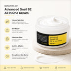 COSRX Advanced Snail 92 All In One Cream – Korean snail mucin moisturizer for deep hydration, skin barrier support, and smooth skin at TheSkinful Pakistan.