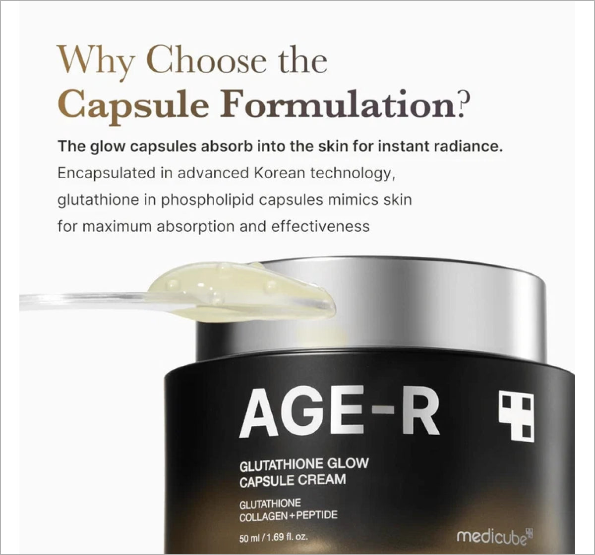 Medicube AGE-R Glutathione Glow Capsule Cream for brighter, hydrated skin available at TheSkinful Pakistan.