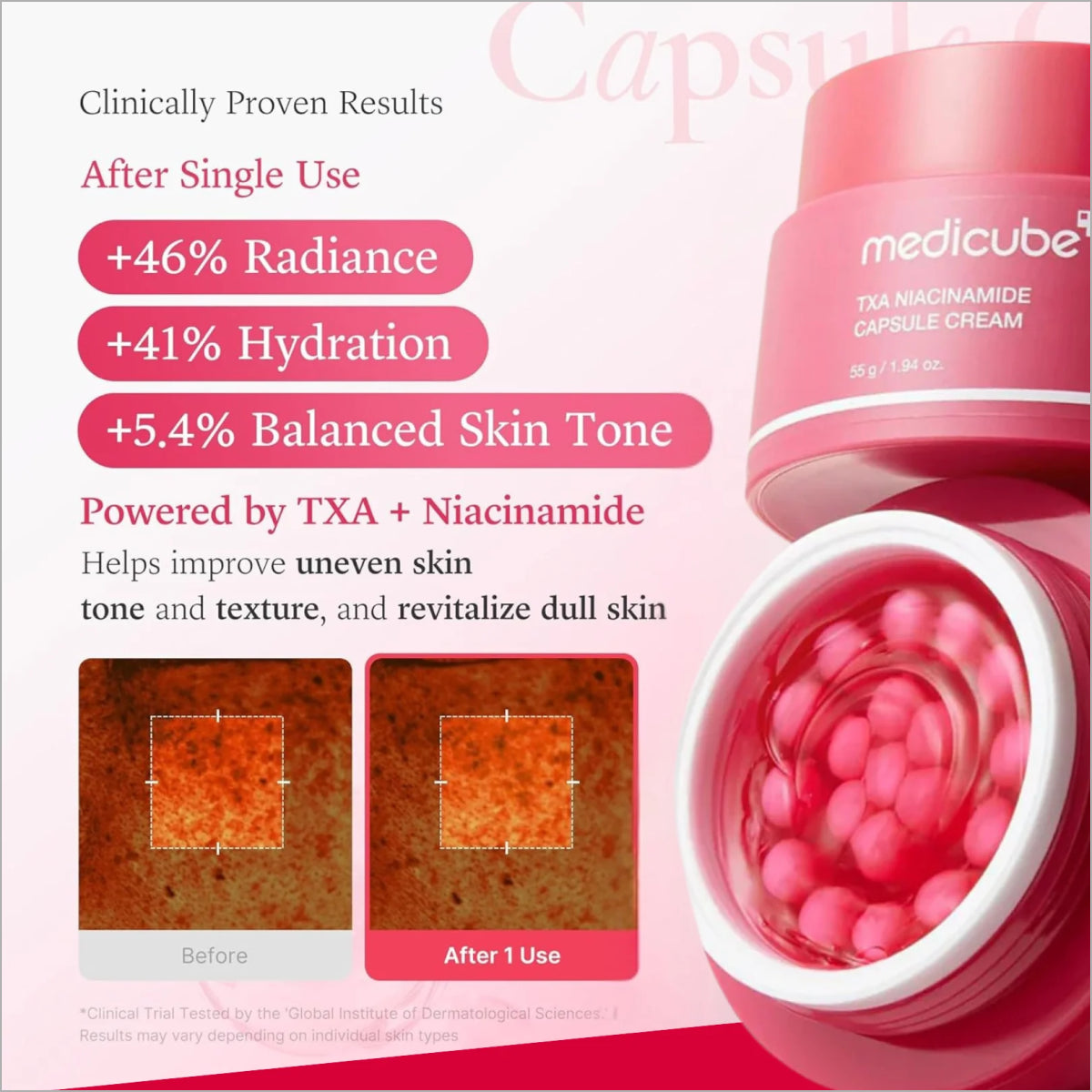 Medicube TXA + Niacinamide Capsule Cream for dark spots, pigmentation, and brighter skin at TheSkinful Pakistan.