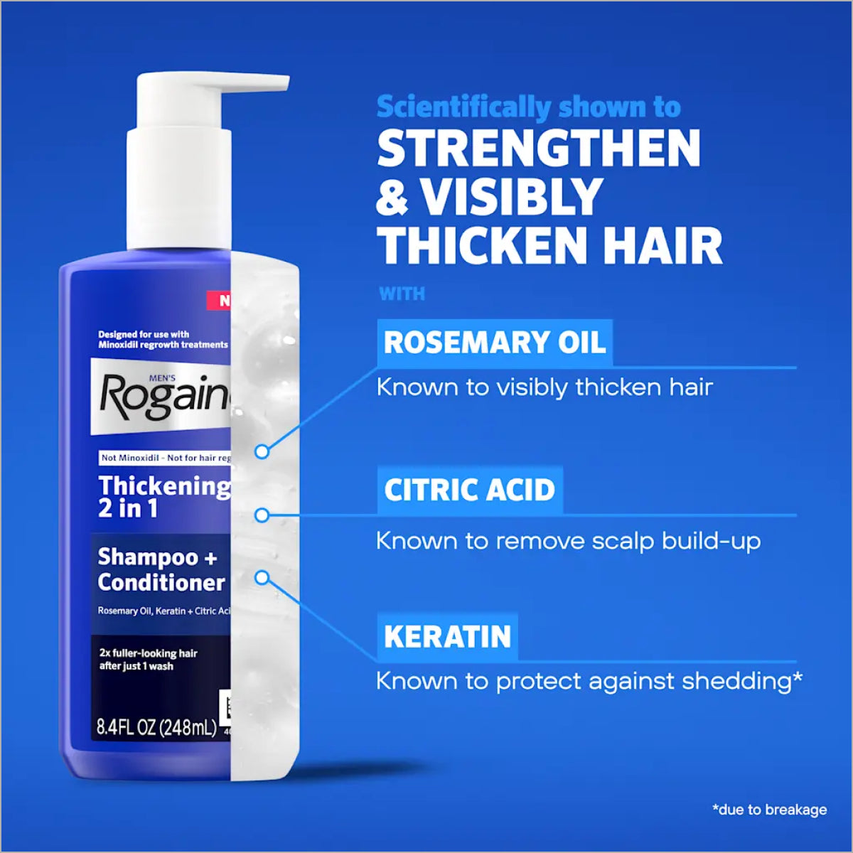 Men's ROGAINE Hair Thickening 2 in 1 Shampoo + Conditioner for fuller-looking, healthier hair at TheSkinful Pakistan.